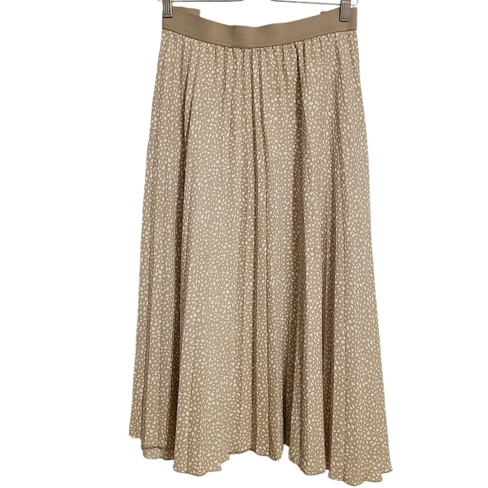 Vince Camuto | Women's Tan Polka Dot Midi Length Pullon Pleated Skirt (Size XXL)